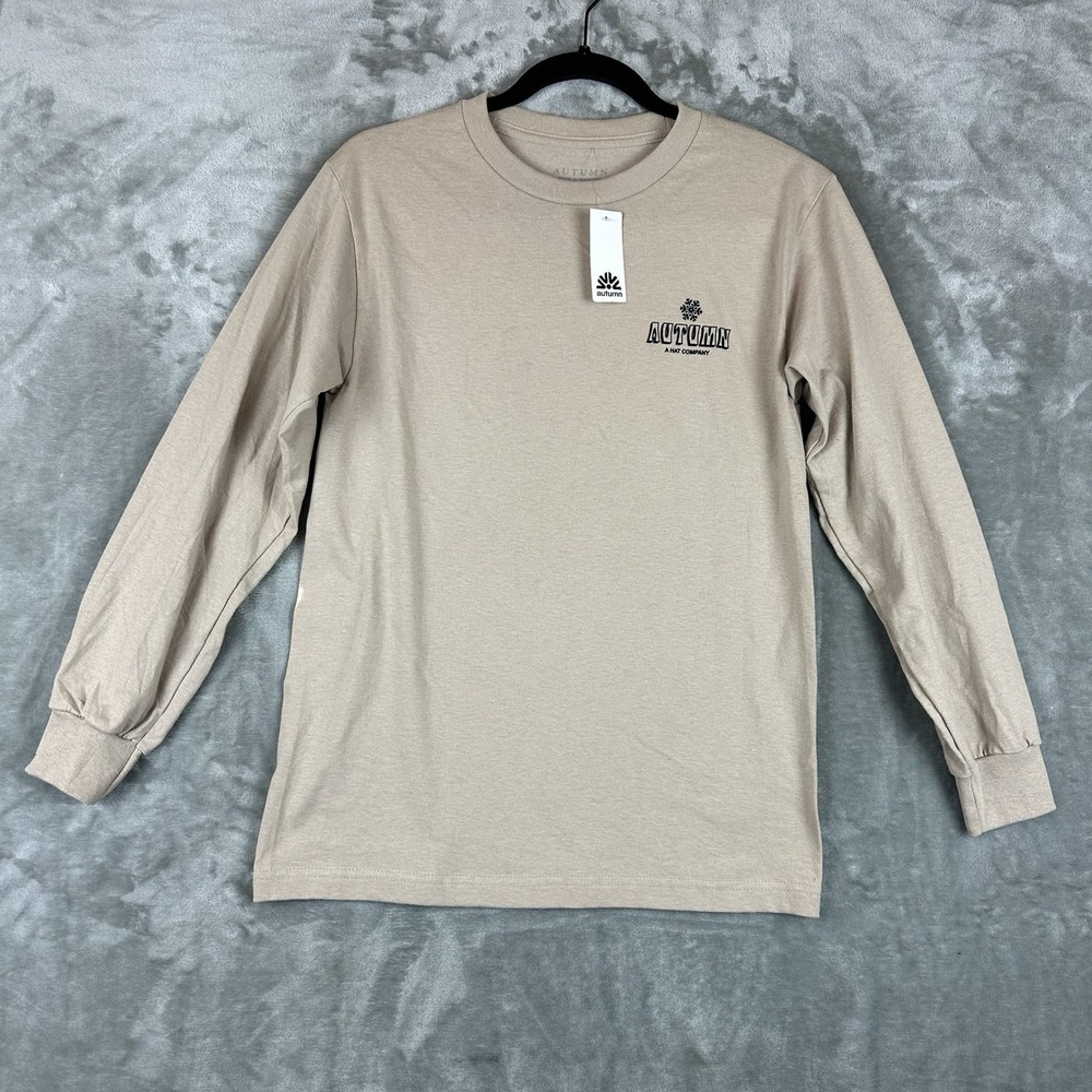 Autumn T-Shirt Boys XL / Men's S Beige Long Sleeve Graphic Print NEW